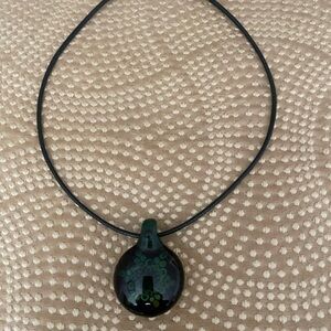 Vintage MURANO chunky art glass round green color pendant Necklace